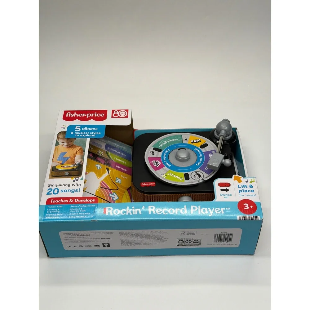 Fisher-Price Rockin Record Player‎ HXX58 Kids Musical Toy with 5 Albums 20 Songs